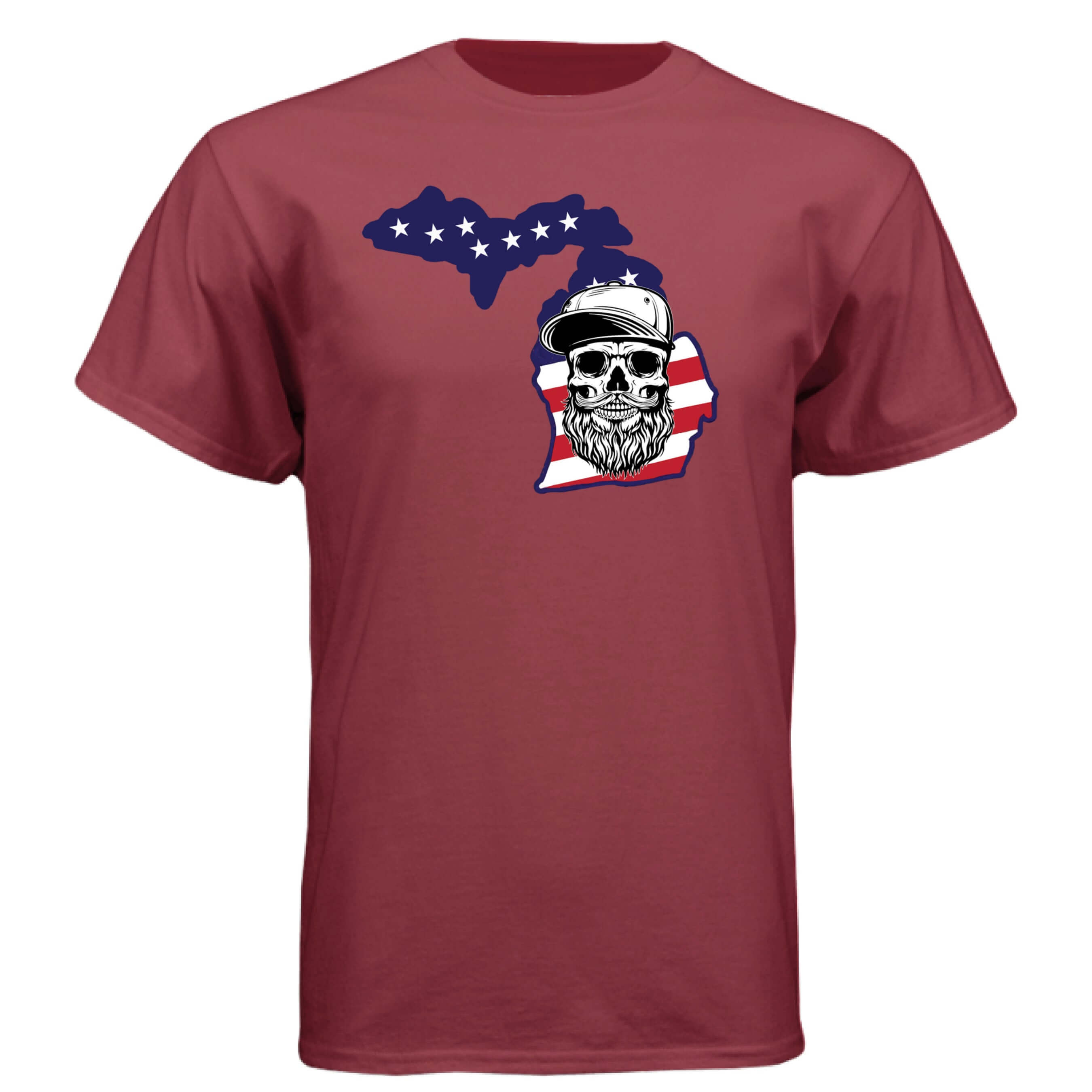 Michigan Bearded Skull Tee – Great Lakes Beard Pride Athletic Cardinal - FRONT