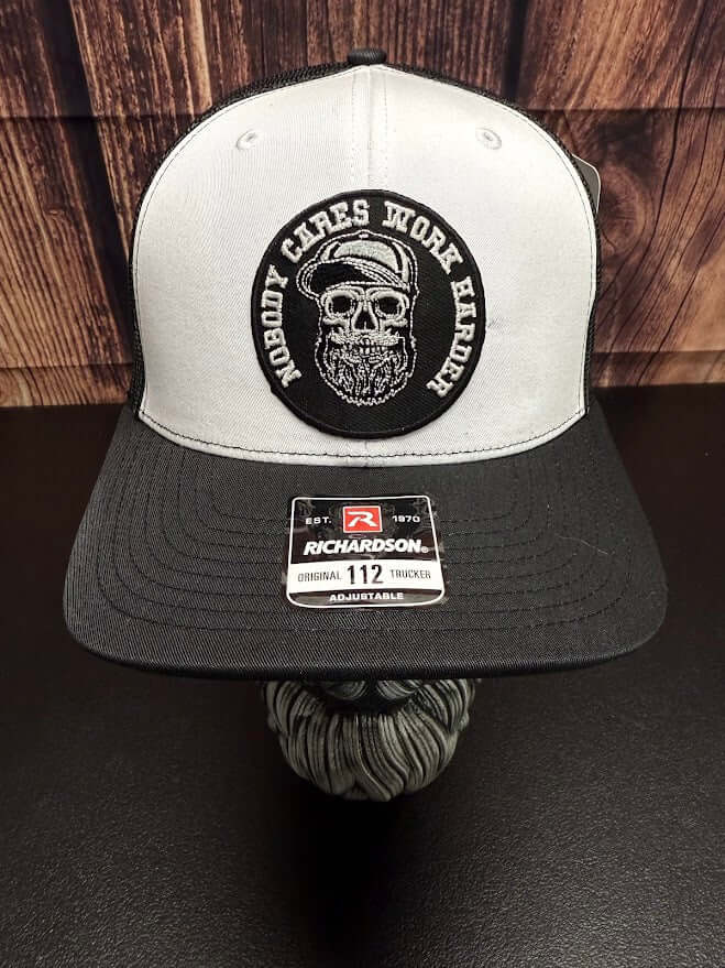 Nobody Cares Work Harder Bearded Skull Richardson Trucker Hat