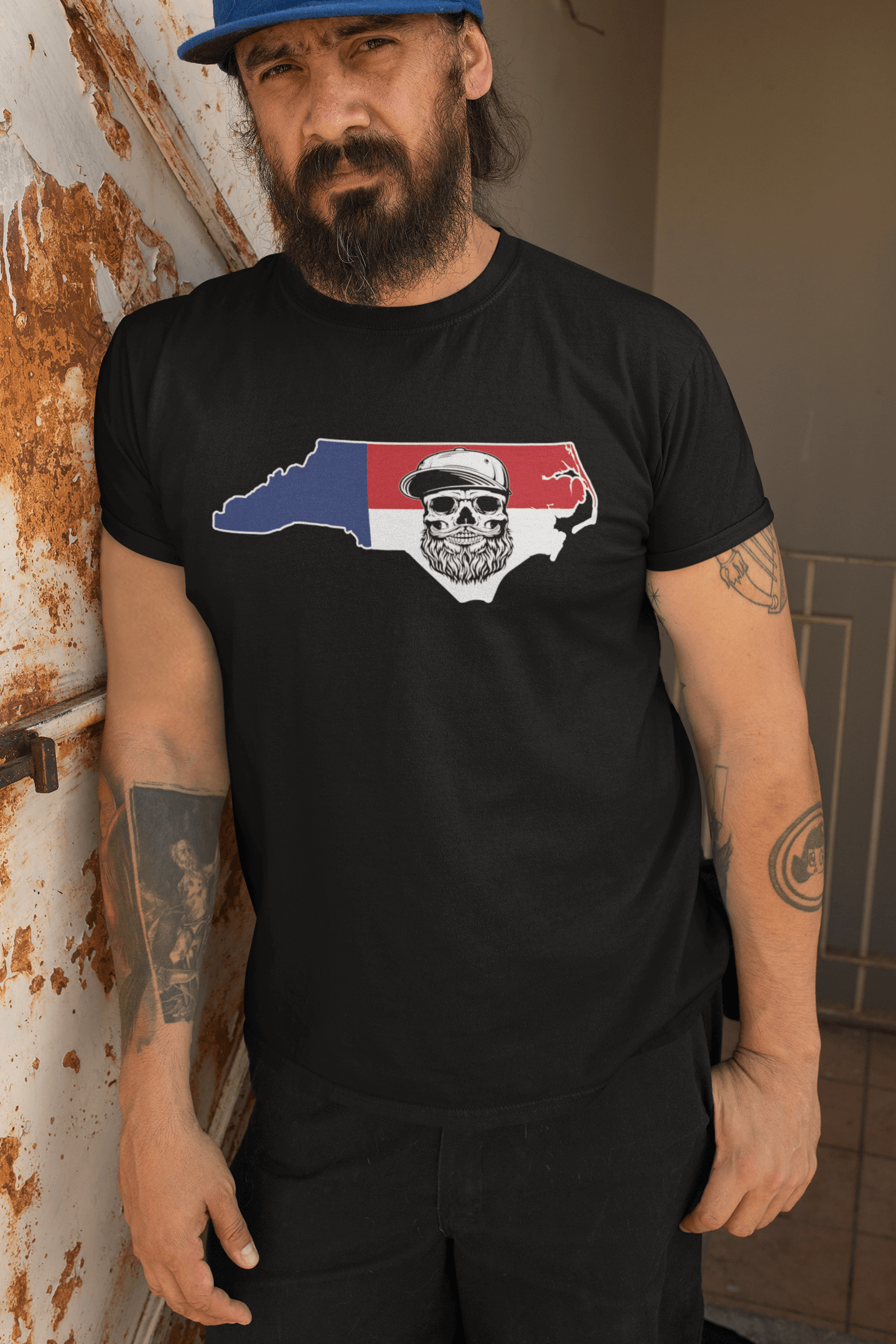 North Carolina Bearded Skull Tee – Bold Style for the Bearded Tar Heel