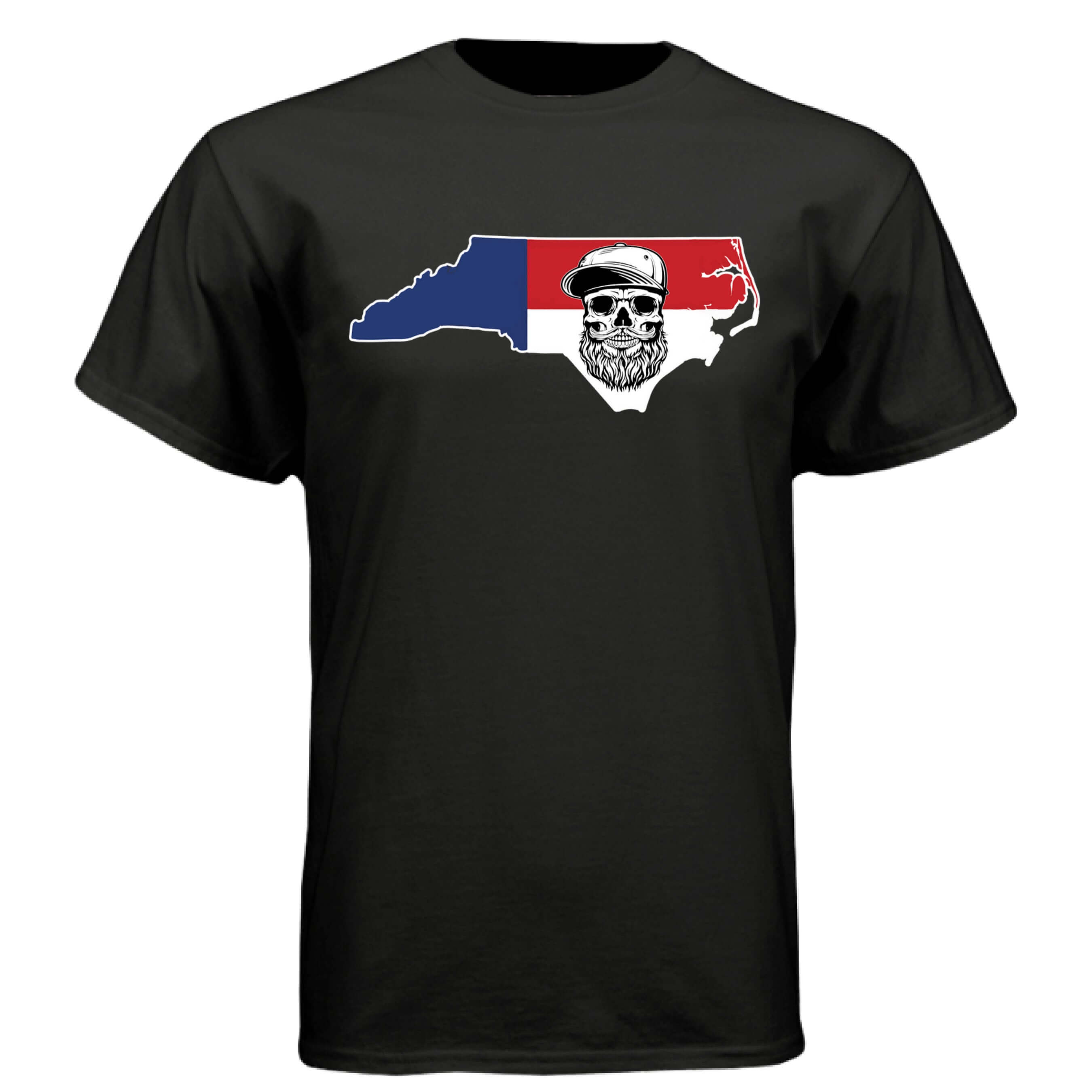 North Carolina Bearded Skull Tee – Bold Style for the Bearded Tar Heel BLACK - FRONT
