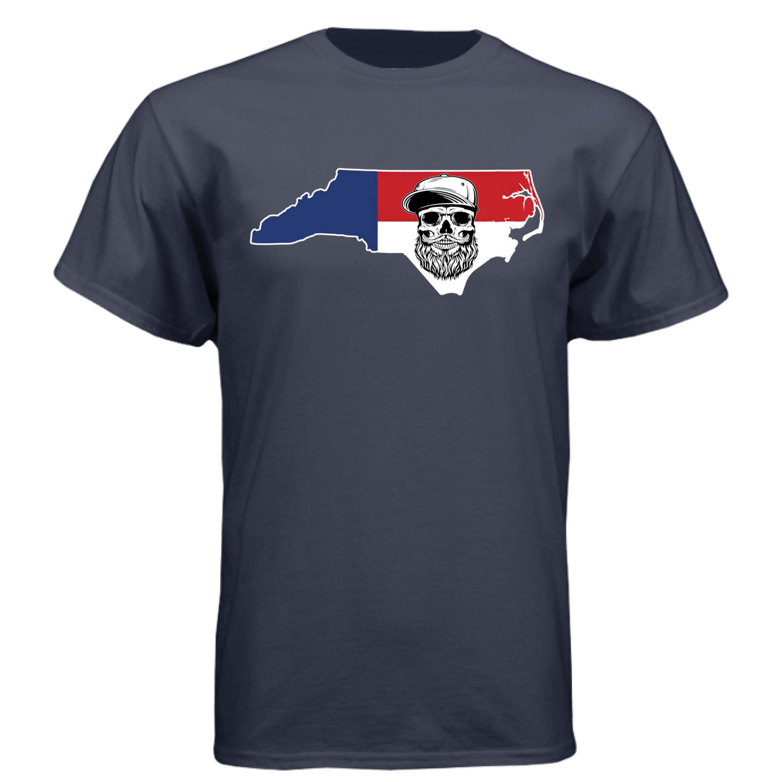 North Carolina Bearded Skull Tee – Bold Style for the Bearded Tar Heel Athletic Navy - FRONT