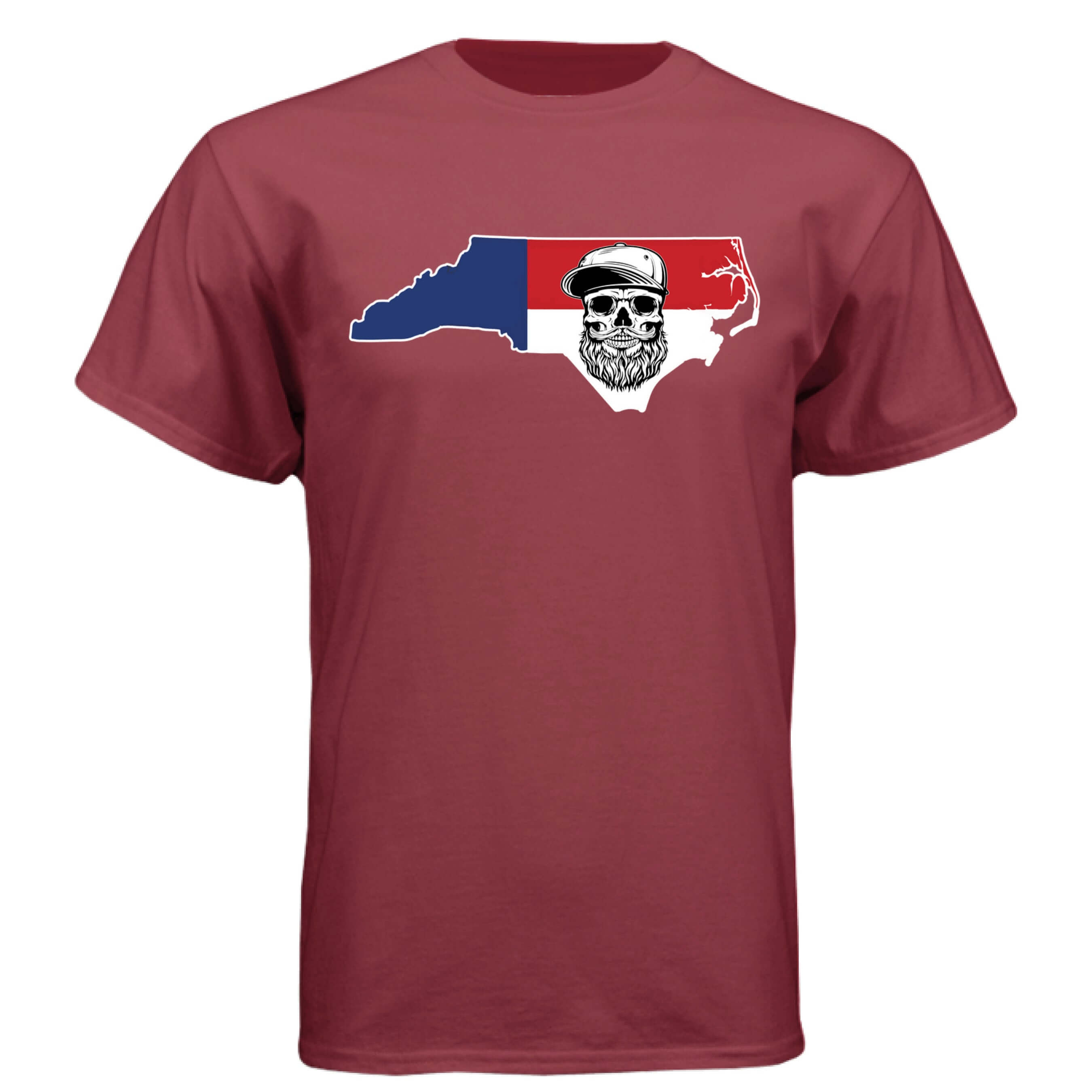 North Carolina Bearded Skull Tee – Bold Style for the Bearded Tar Heel Athletic Cardinal - FRONT