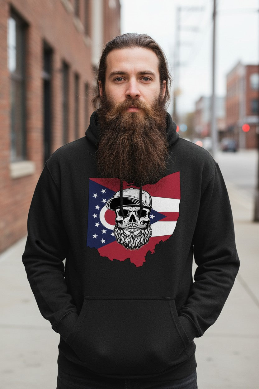 Ohio Bearded Skull Hoodie with Ohio State-Inspired
