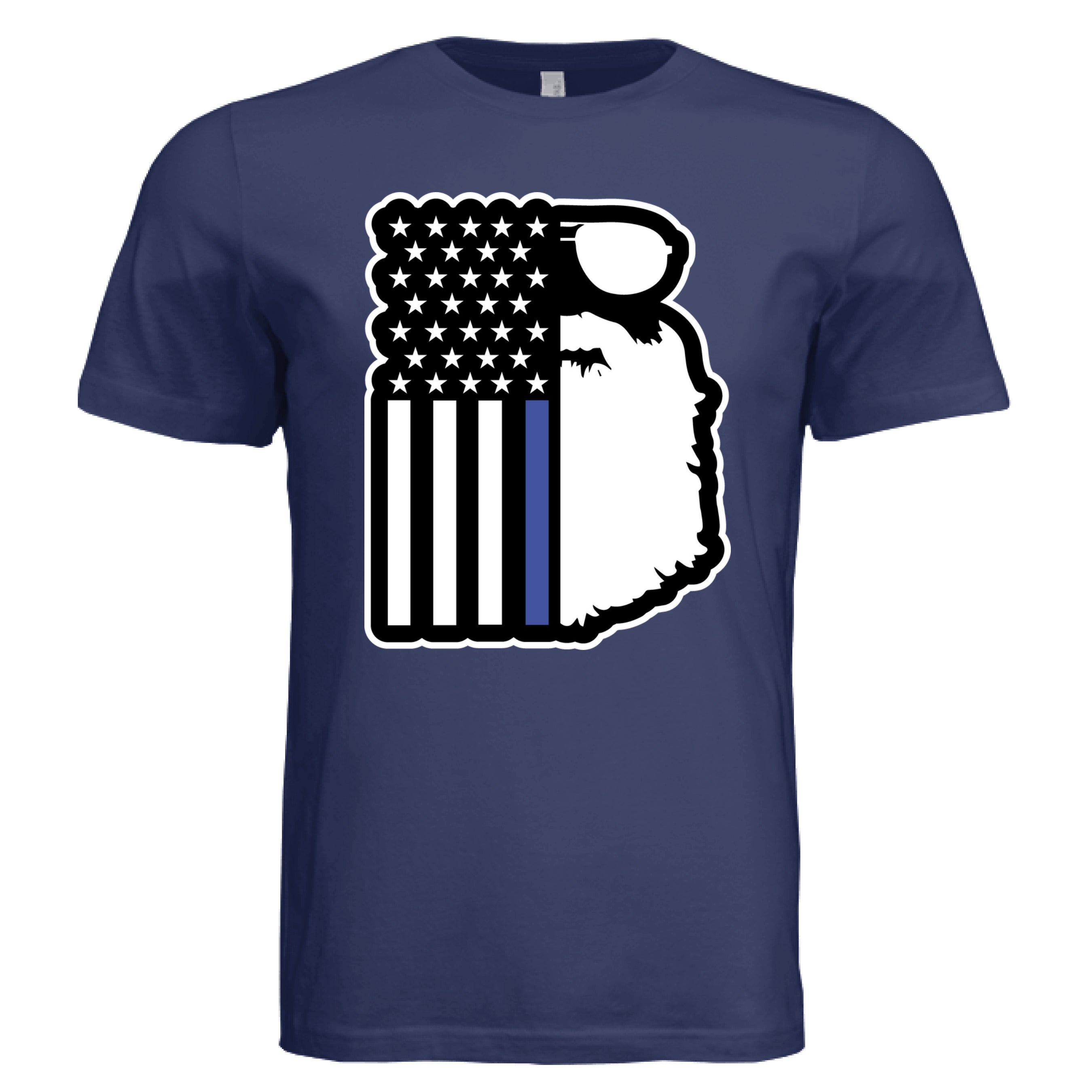 Beard and Flag With Blue Stripe For Police Officers T Shirt  Bearded Police Officer Blue Line Flag Tee  Patriotic Police T Shirt with Beard and Flag