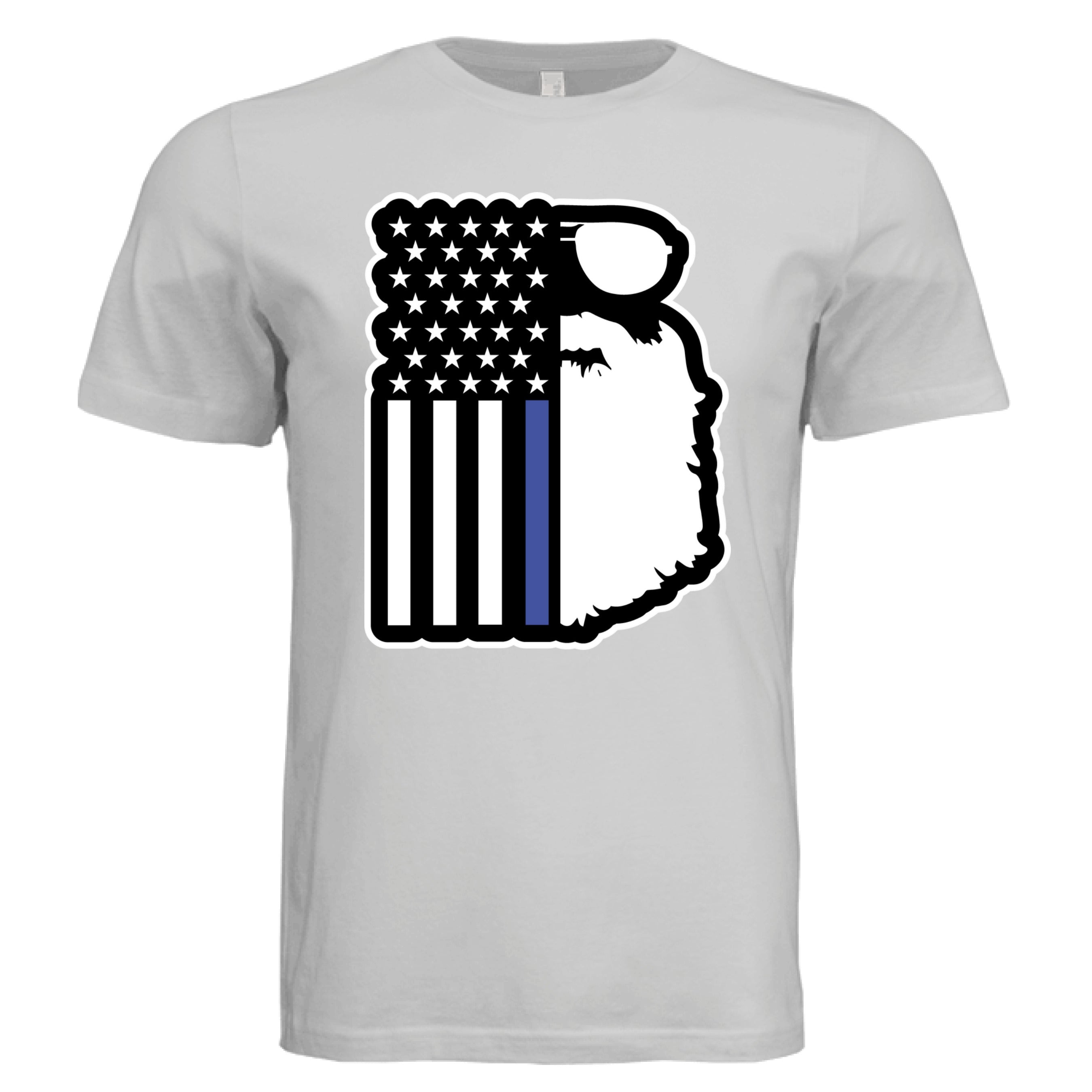Beard and Flag With Blue Stripe For Police Officers T Shirt  Bearded Police Officer Blue Line Flag Tee  Patriotic Police T Shirt with Beard and Flag