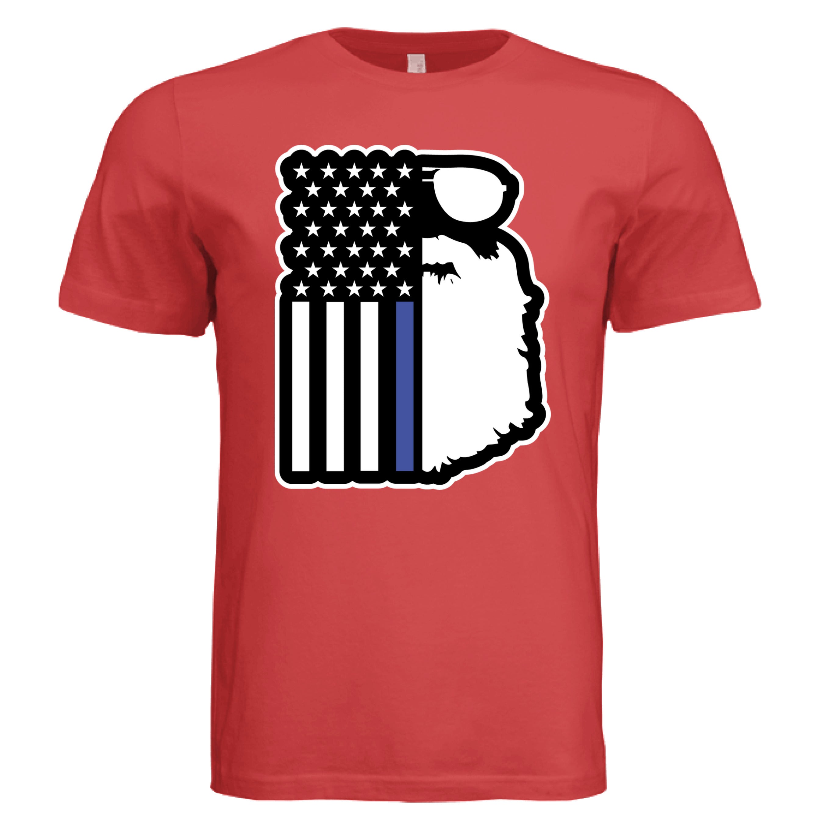 Beard and Flag With Blue Stripe For Police Officers T Shirt  Bearded Police Officer Blue Line Flag Tee  Patriotic Police T Shirt with Beard and Flag