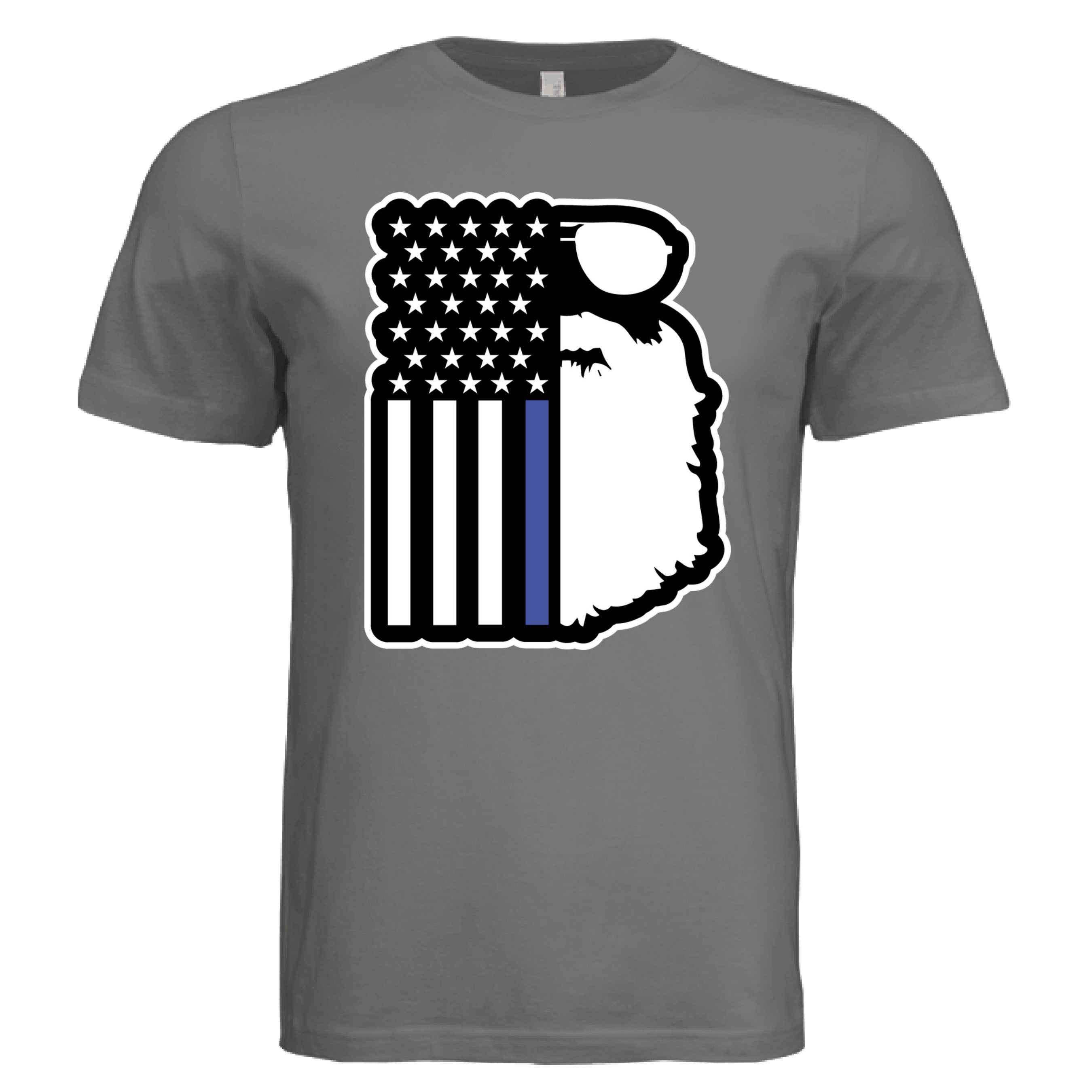 Beard and Flag With Blue Stripe For Police Officers T Shirt  Bearded Police Officer Blue Line Flag Tee  Patriotic Police T Shirt with Beard and Flag