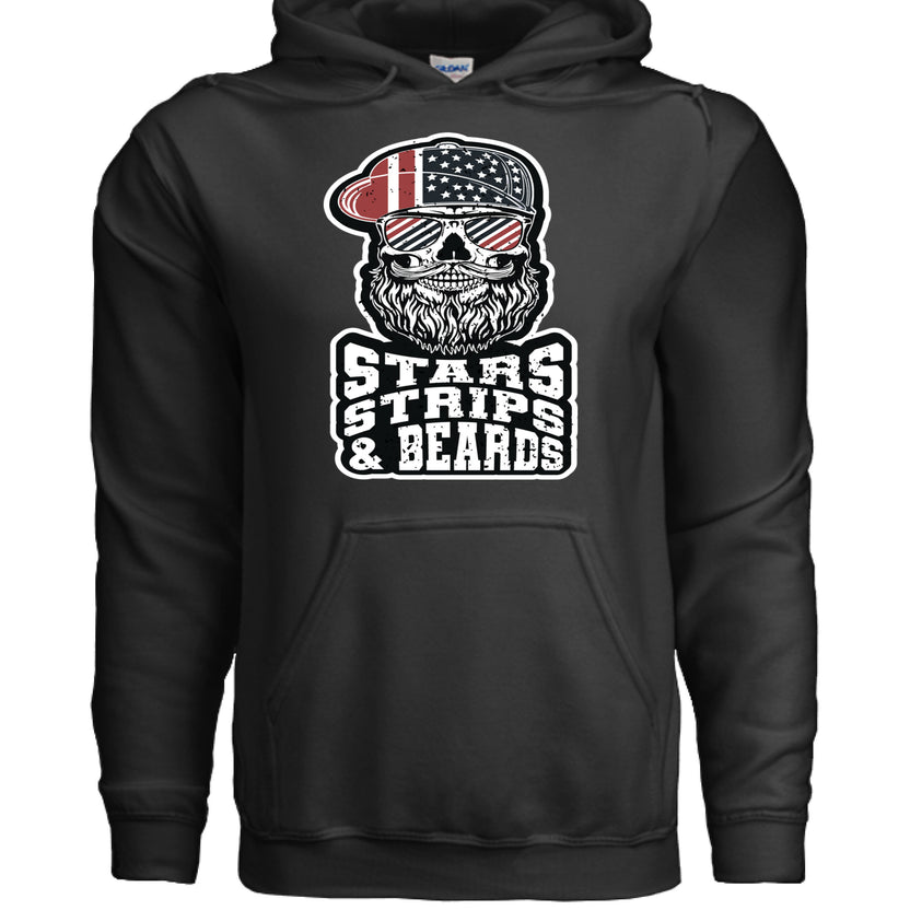 Patriotic Bearded Skull Art with Beard and Flag Reflections Hoodie