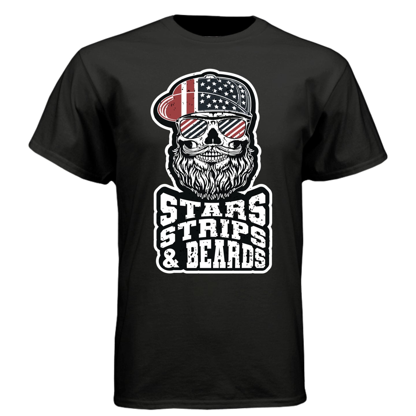 Patriotic Bearded Skull Art with Beard and Flag Reflections