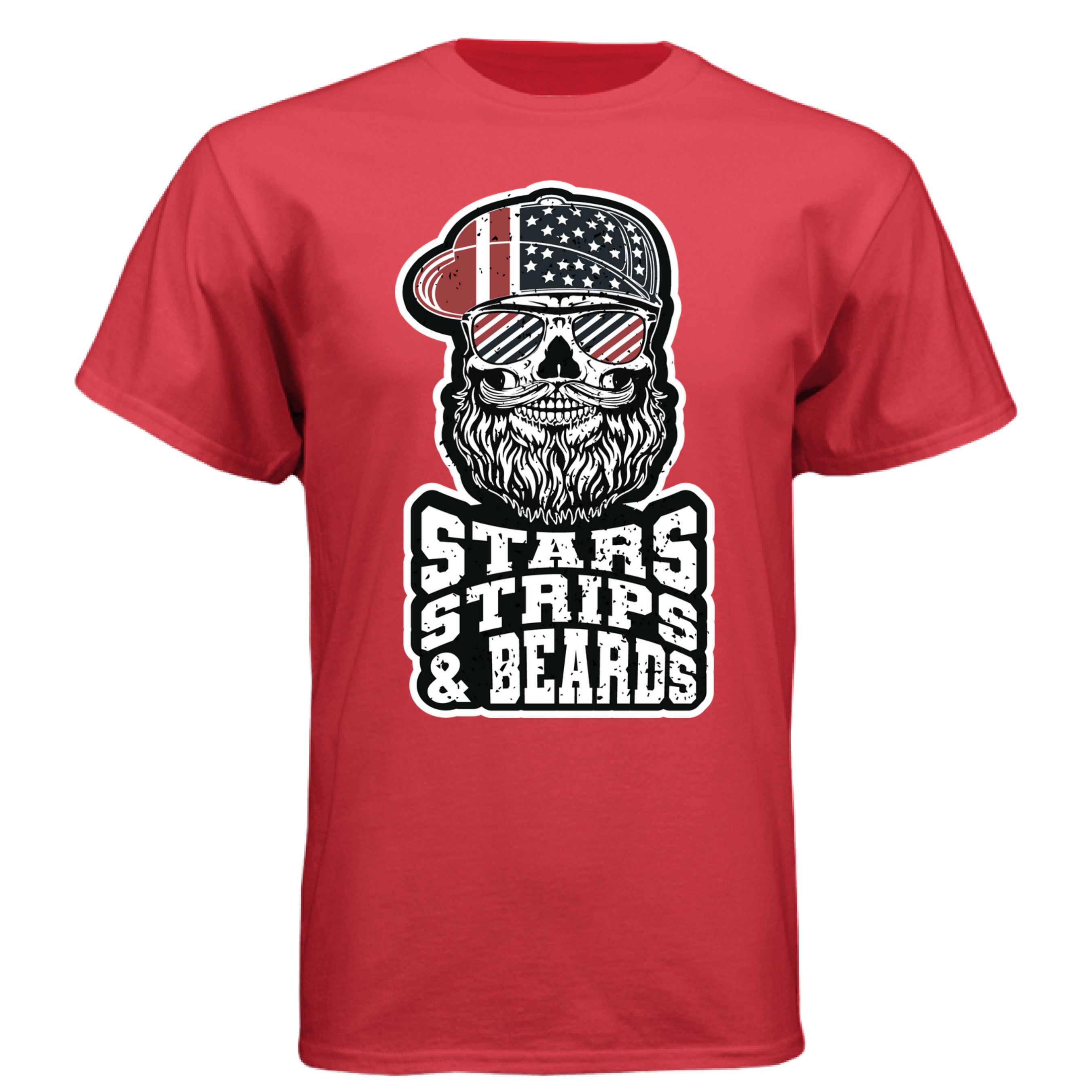 Patriotic Skull Art with Beard and Flag Reflections Tee Shirt DEEP RED - FRONT