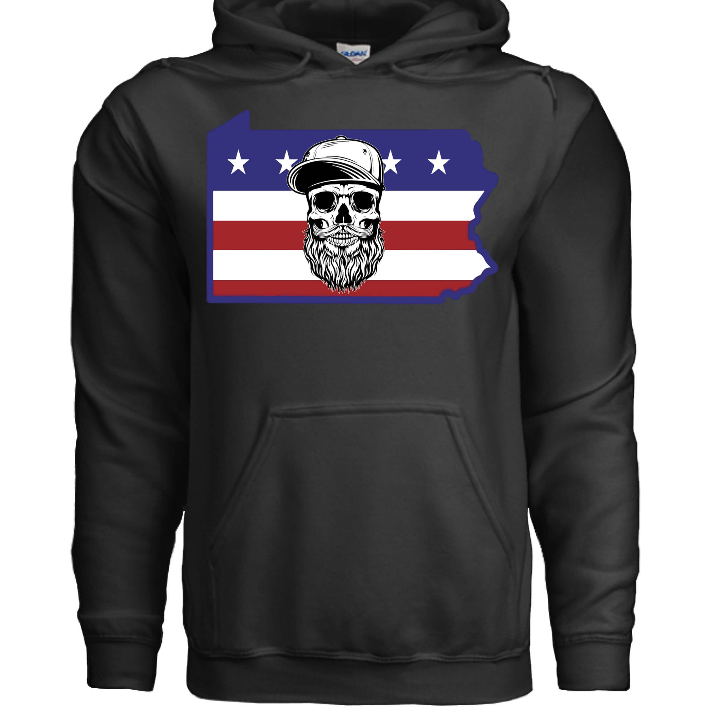 Pennsylvania Bearded Skull Hoodie Keystone State Beard Pride BLACK - FRONT