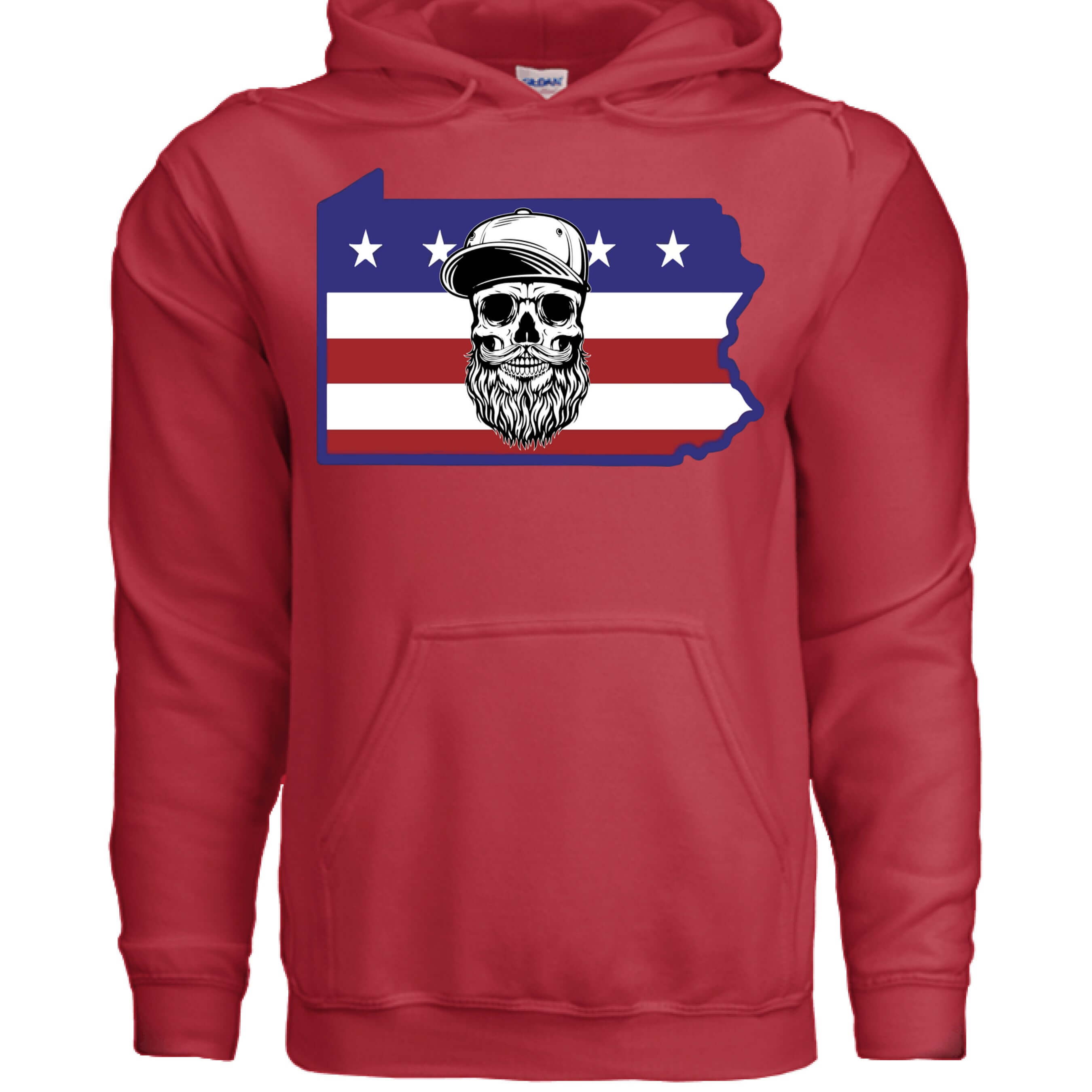 Pennsylvania Bearded Skull Hoodie Keystone State Beard Pride RED - FRONT
