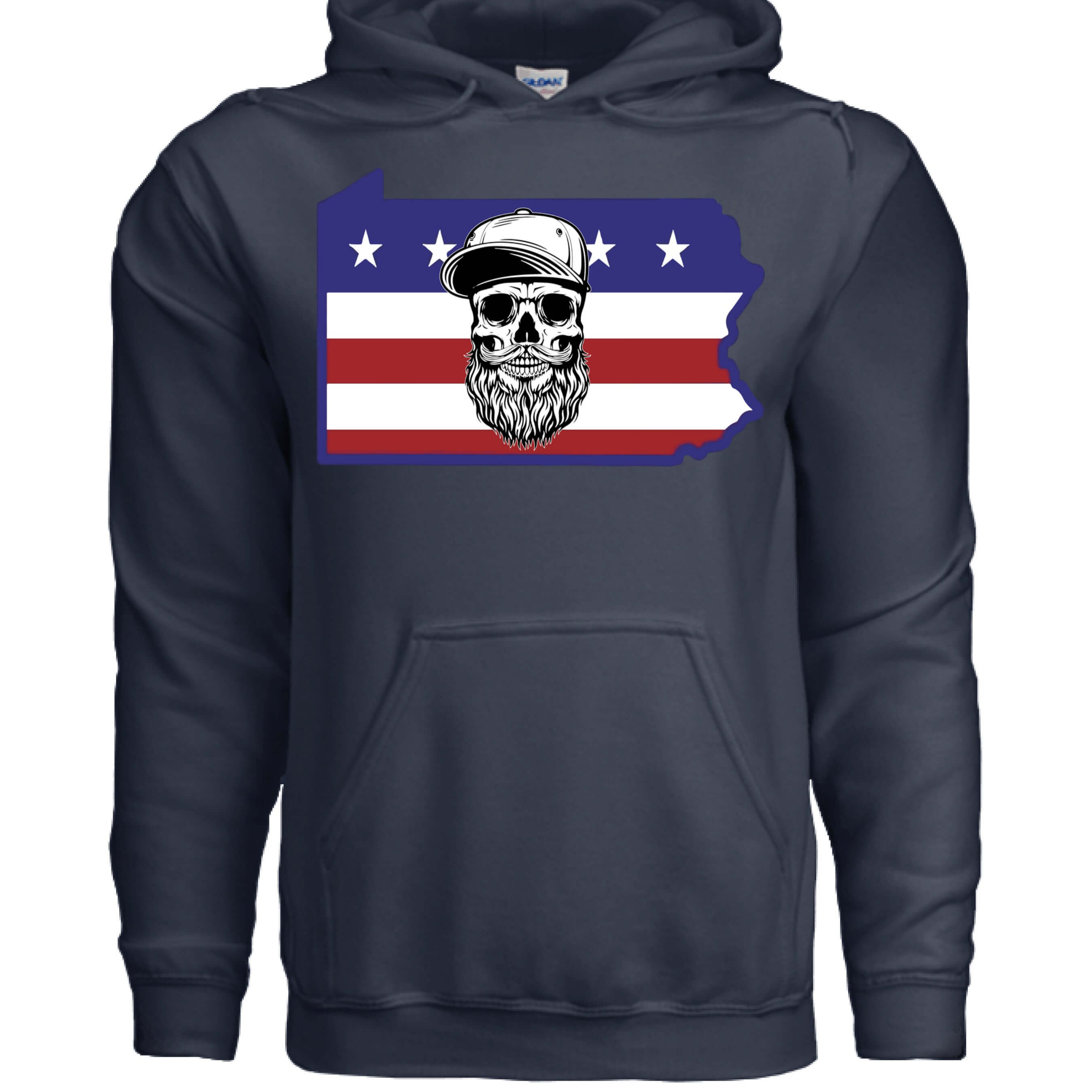 Pennsylvania Bearded Skull Hoodie Keystone State Beard Pride NAVY - FRONT