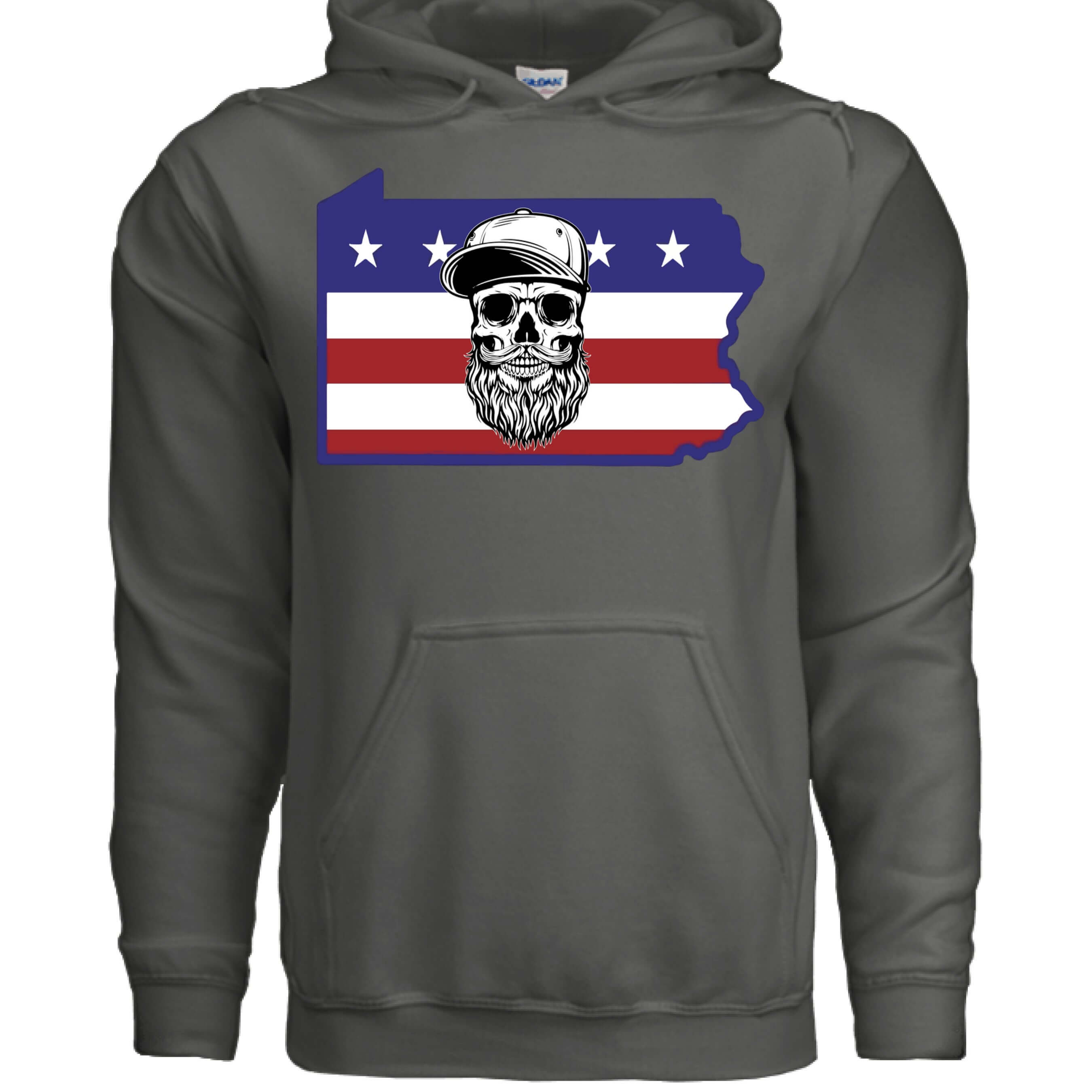 Pennsylvania Bearded Skull Hoodie Keystone State Beard Pride CHARCOAL - FRONT