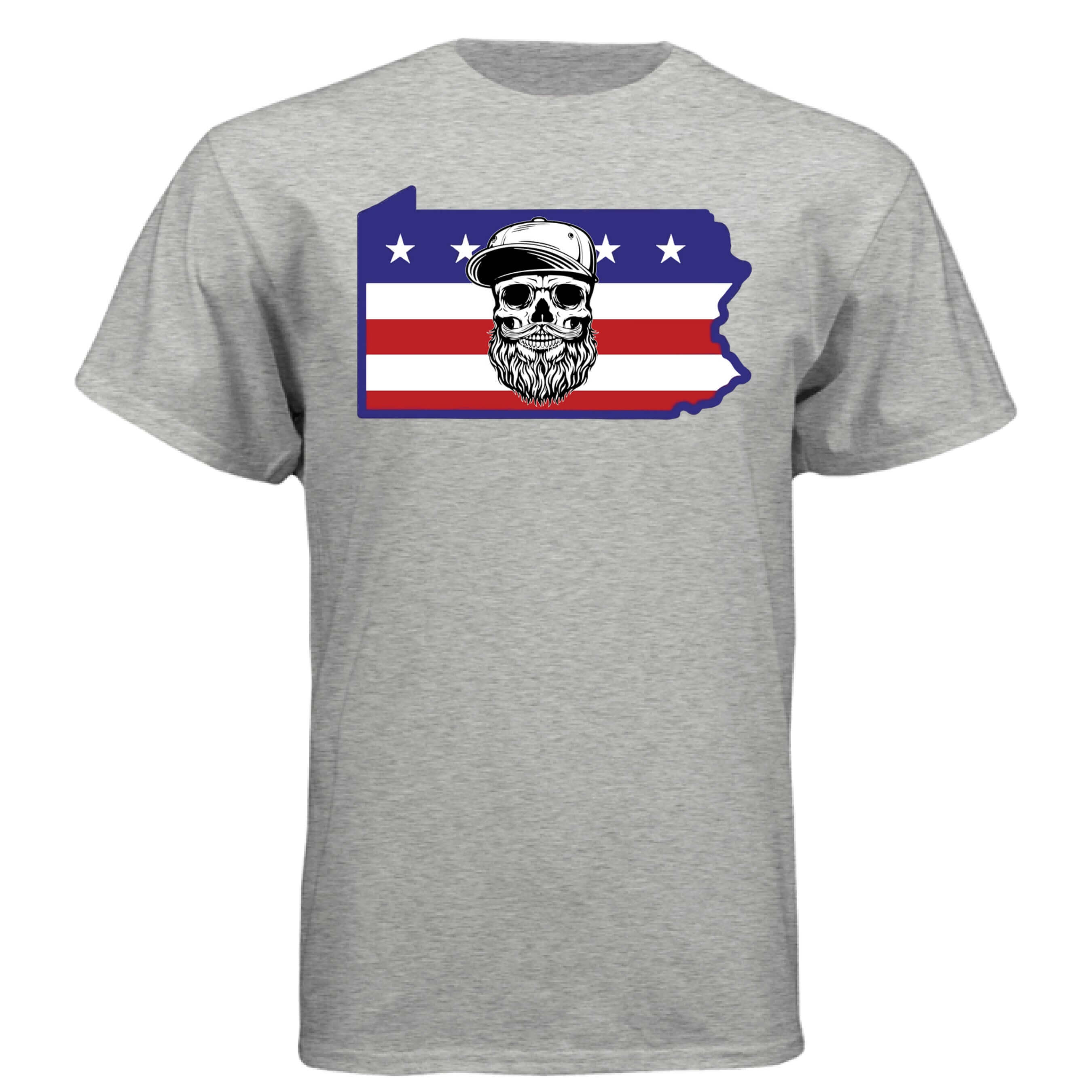 Pennsylvania Bearded Skull Tee – Keystone State Beard Pride LIGHT STEEL - FRONT
