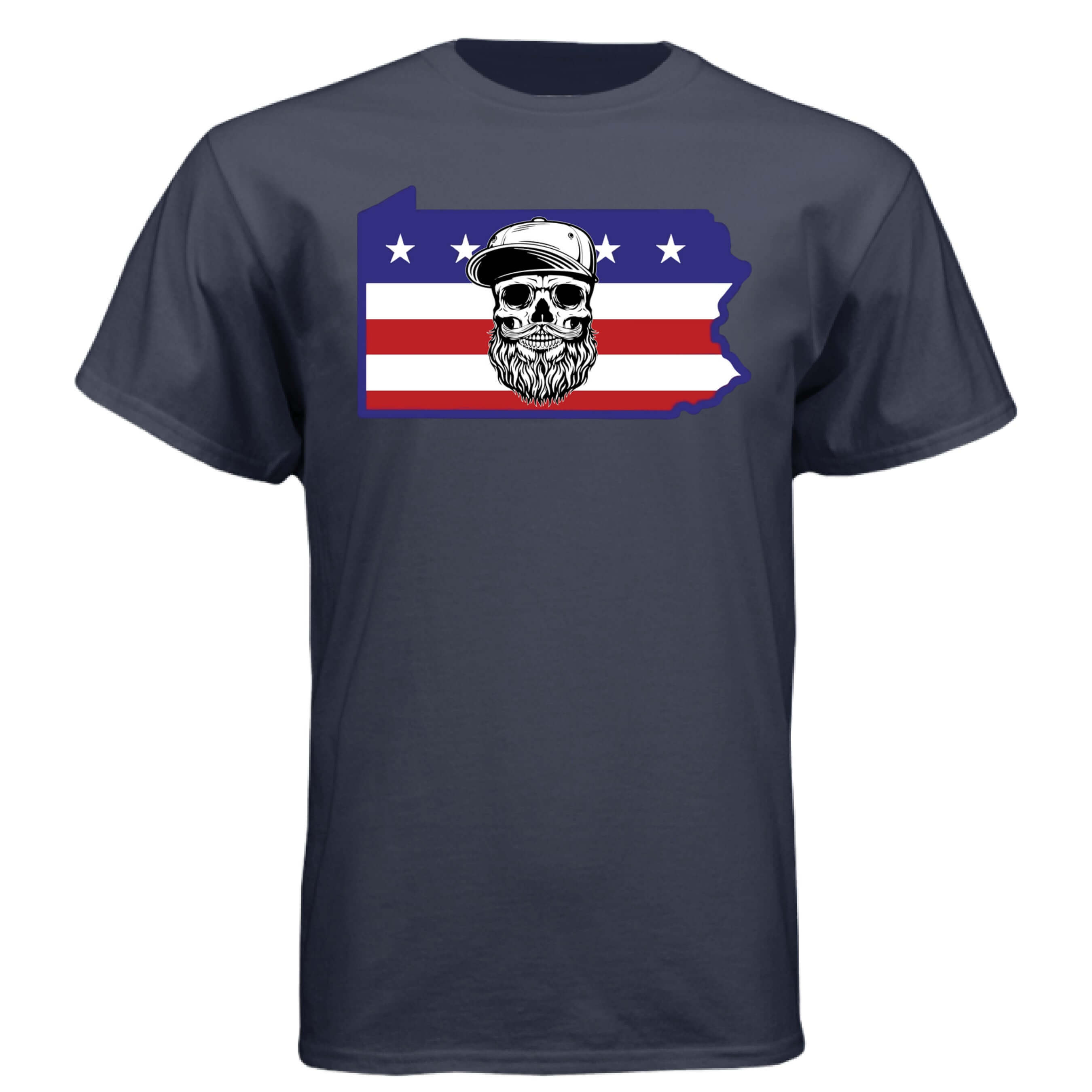 Pennsylvania Bearded Skull Tee – Keystone State Beard Pride Athletic Navy - FRONT