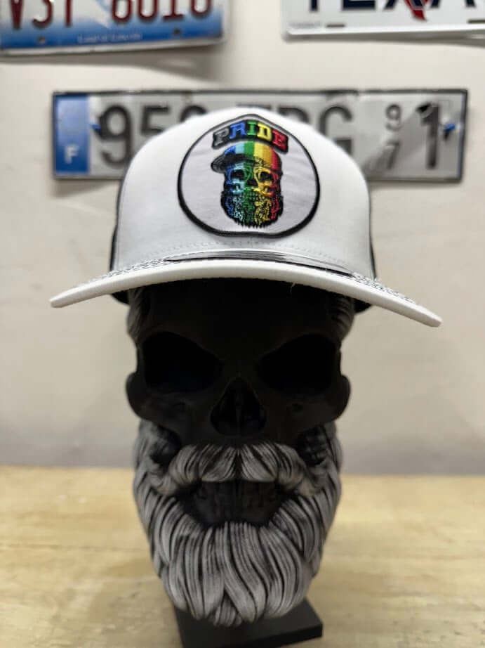 Pride Bearded Skull Guy On A Trucker Hat Front