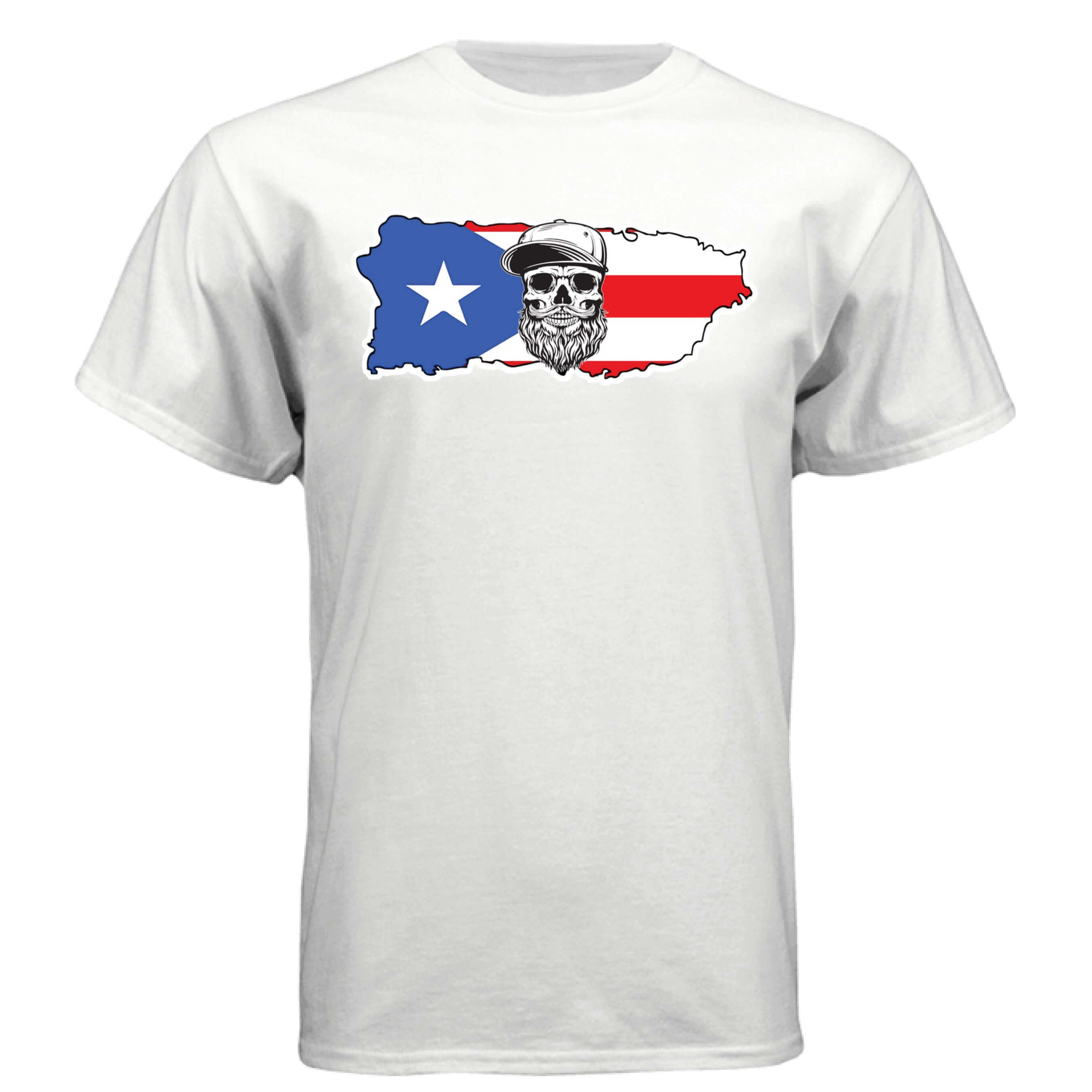 Puerto Rico Bearded Skull Tee – Island Pride, Bearded Power WHITE - FRONT