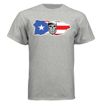 Puerto Rico Bearded Skull Tee – Island Pride, Bearded Power LIGHT STEEL - FRONT