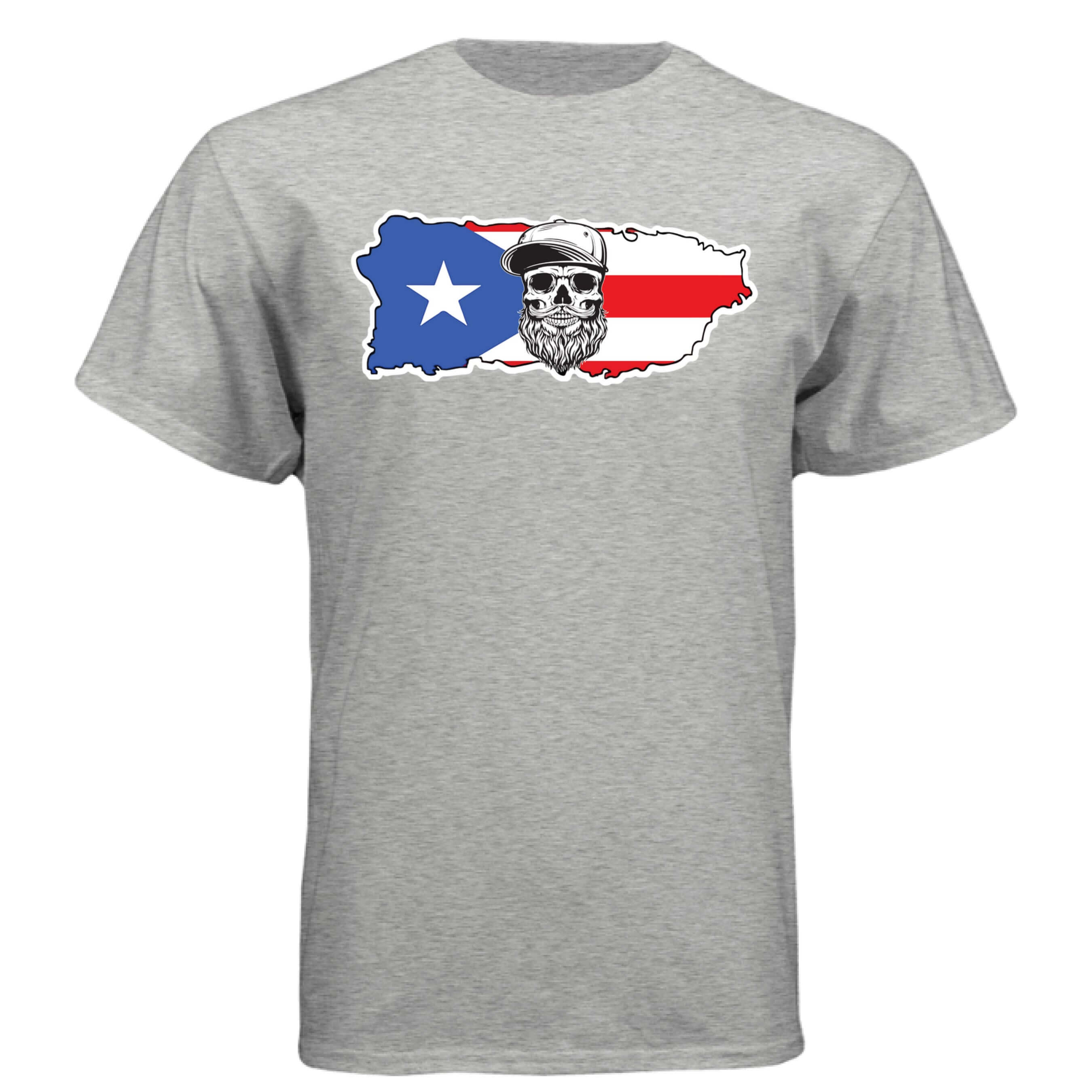 Puerto Rico Bearded Skull Tee – Island Pride, Bearded Power LIGHT STEEL - FRONT
