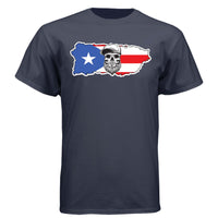 Puerto Rico Bearded Skull Tee – Island Pride, Bearded Power Athletic Navy - FRONT