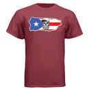 Puerto Rico Bearded Skull Tee – Island Pride, Bearded Power Athletic Cardinal - FRONT