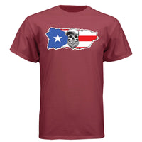 Puerto Rico Bearded Skull Tee – Island Pride, Bearded Power Athletic Cardinal - FRONT