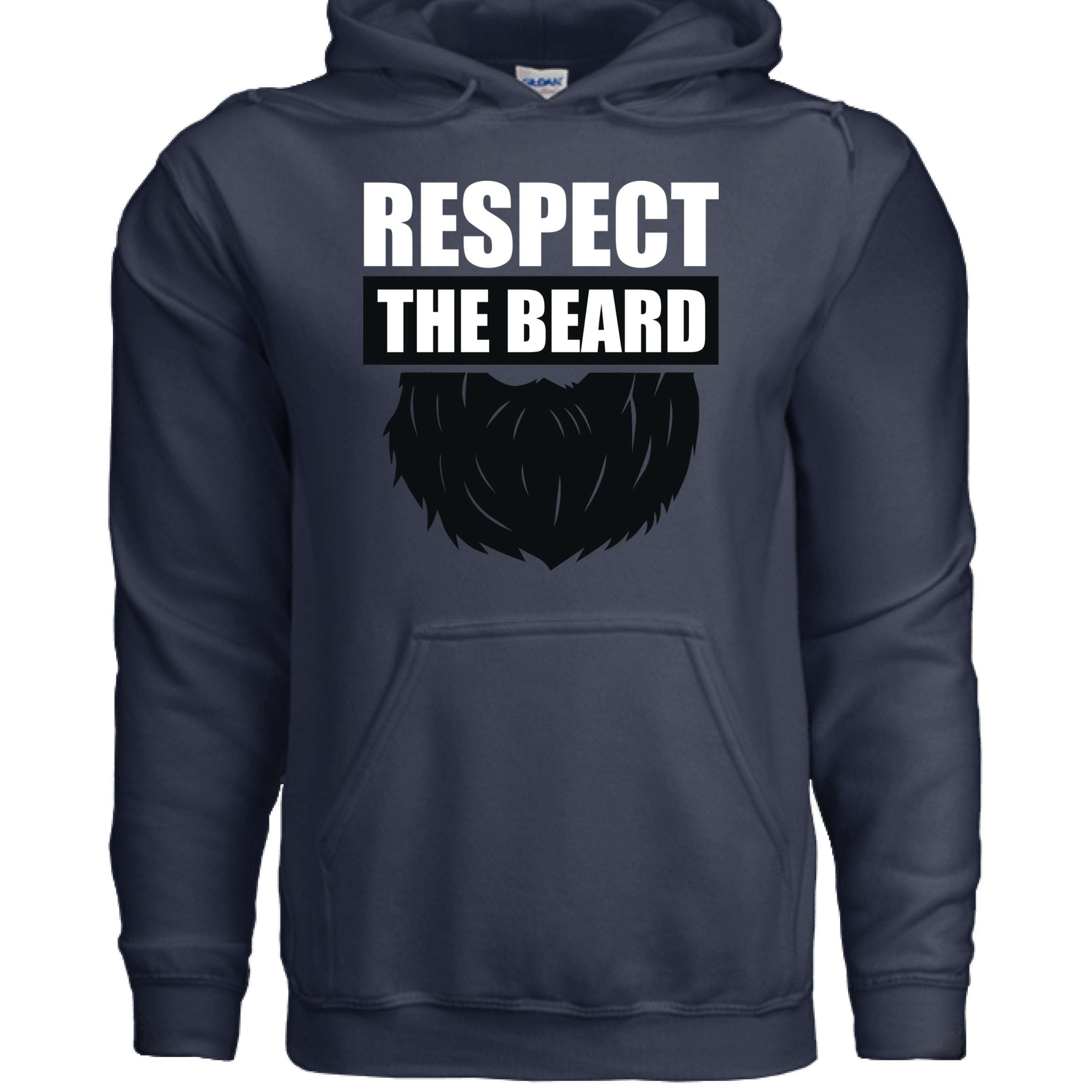 Respect the Beard Bold Graphic Bearded Hoodie Tribute to Masculine Identity NAVY - FRONT