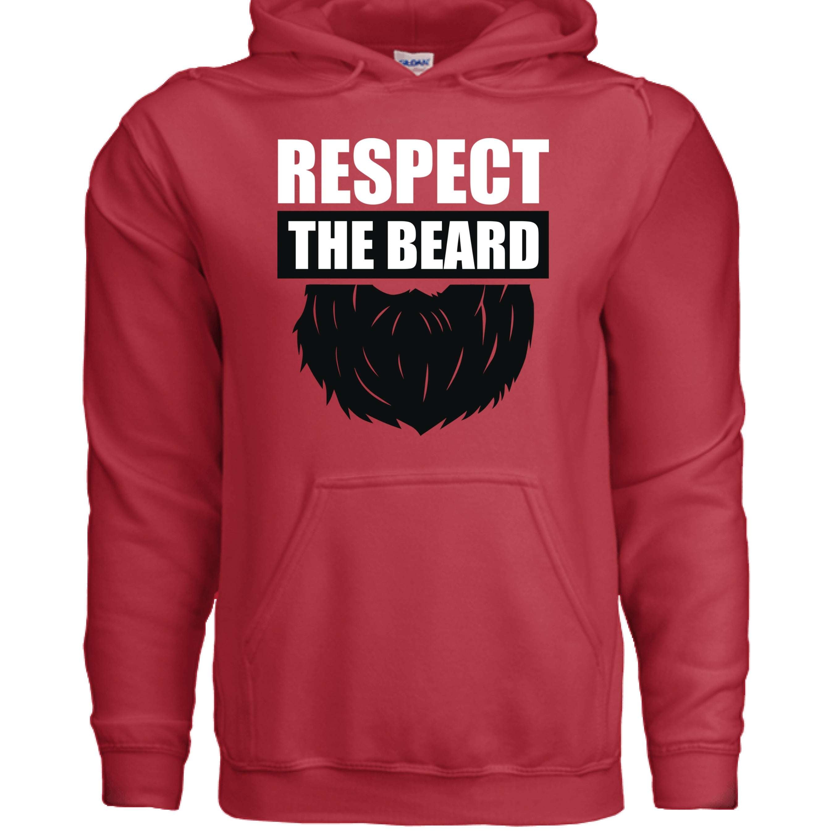 Respect the Beard Bold Graphic Bearded Hoodie Tribute to Masculine Identity RED - FRONT