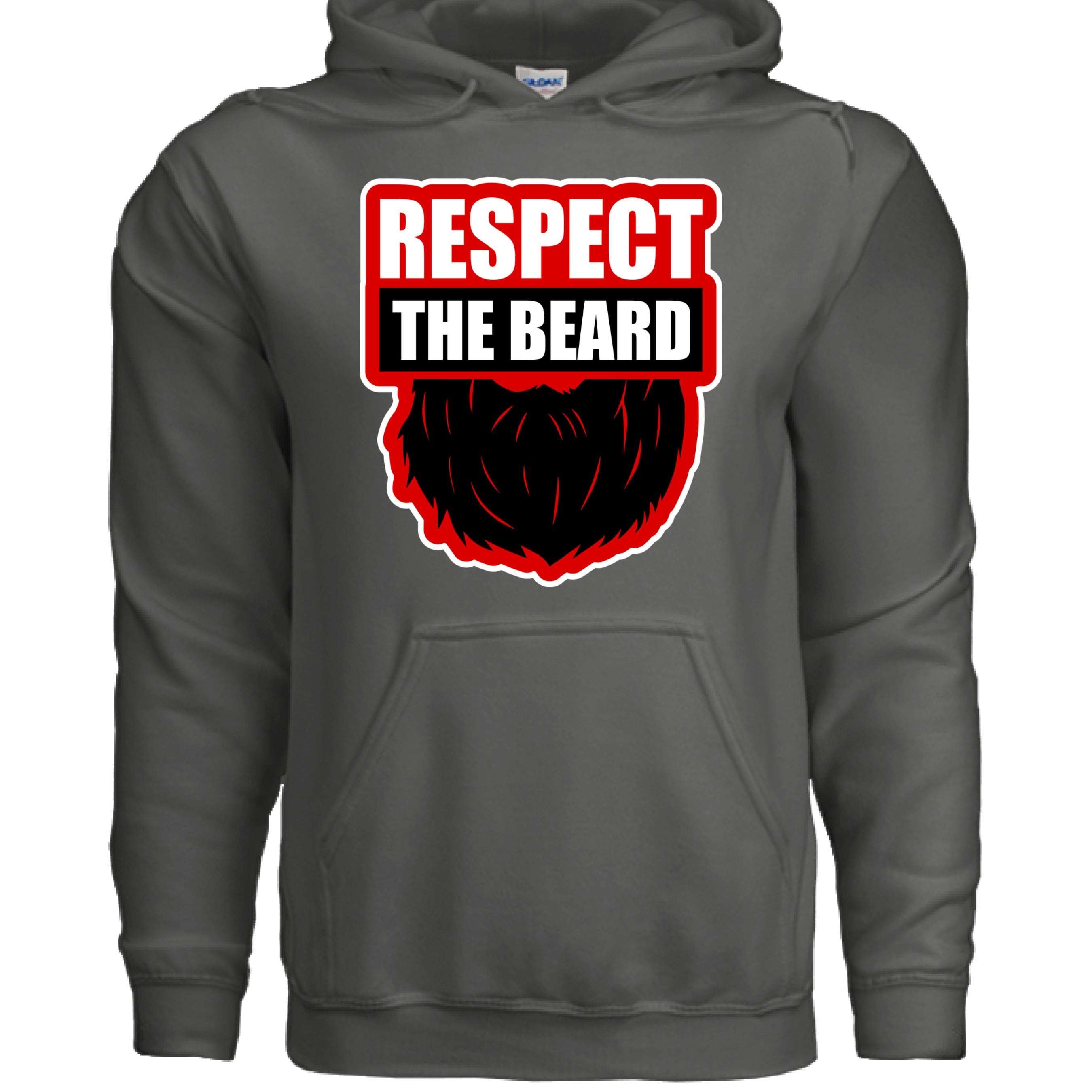 Respect the Beard Theme Hoodie Grooming Humor Artwork for Bearded Style Lovers CHARCOAL - FRONT