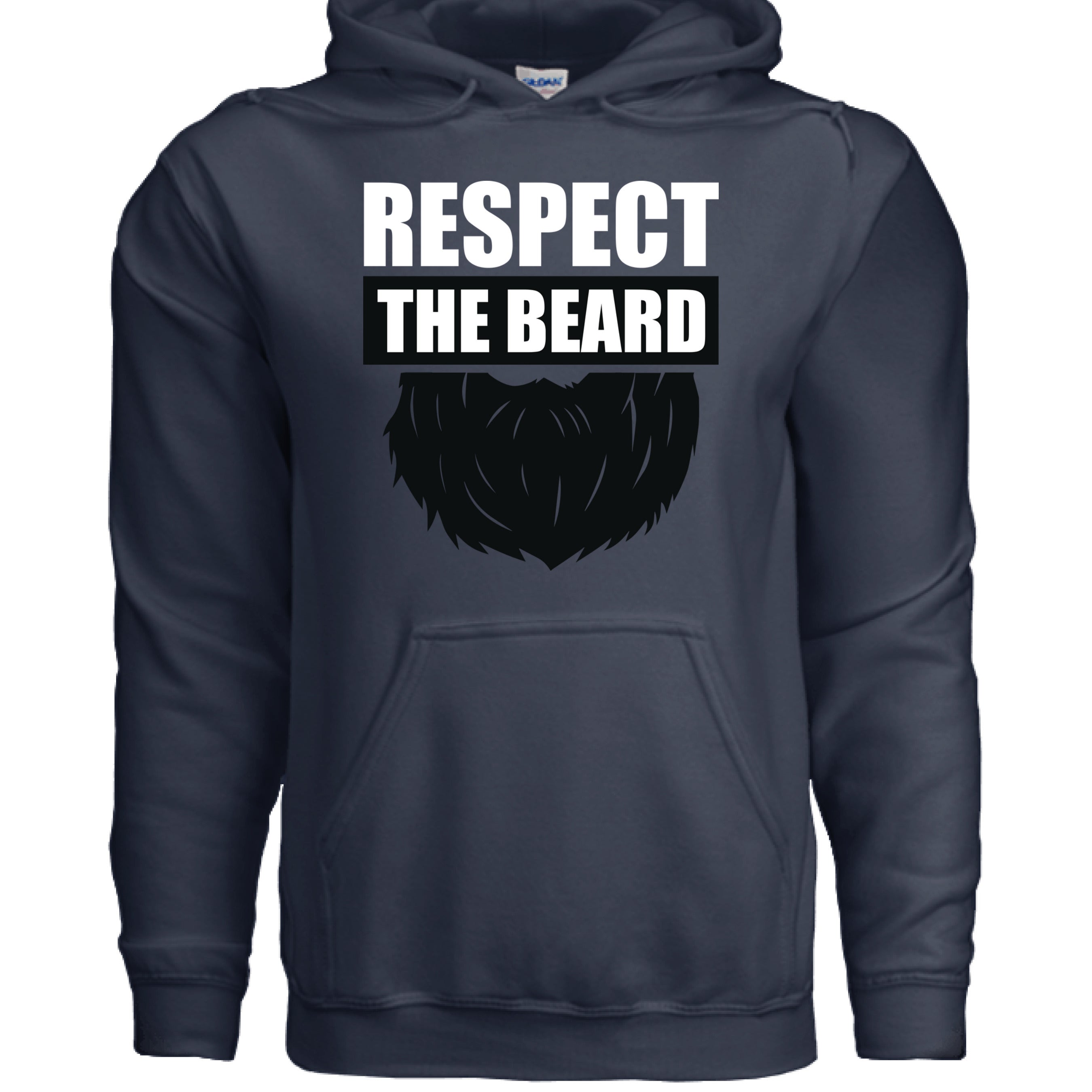 Respect the Beard Bold Graphic Bearded Hoodie Tribute to Masculine Identity NAVY - FRONT