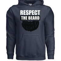 Respect the Beard Bold Graphic Bearded Hoodie Tribute to Masculine Identity NAVY - FRONT