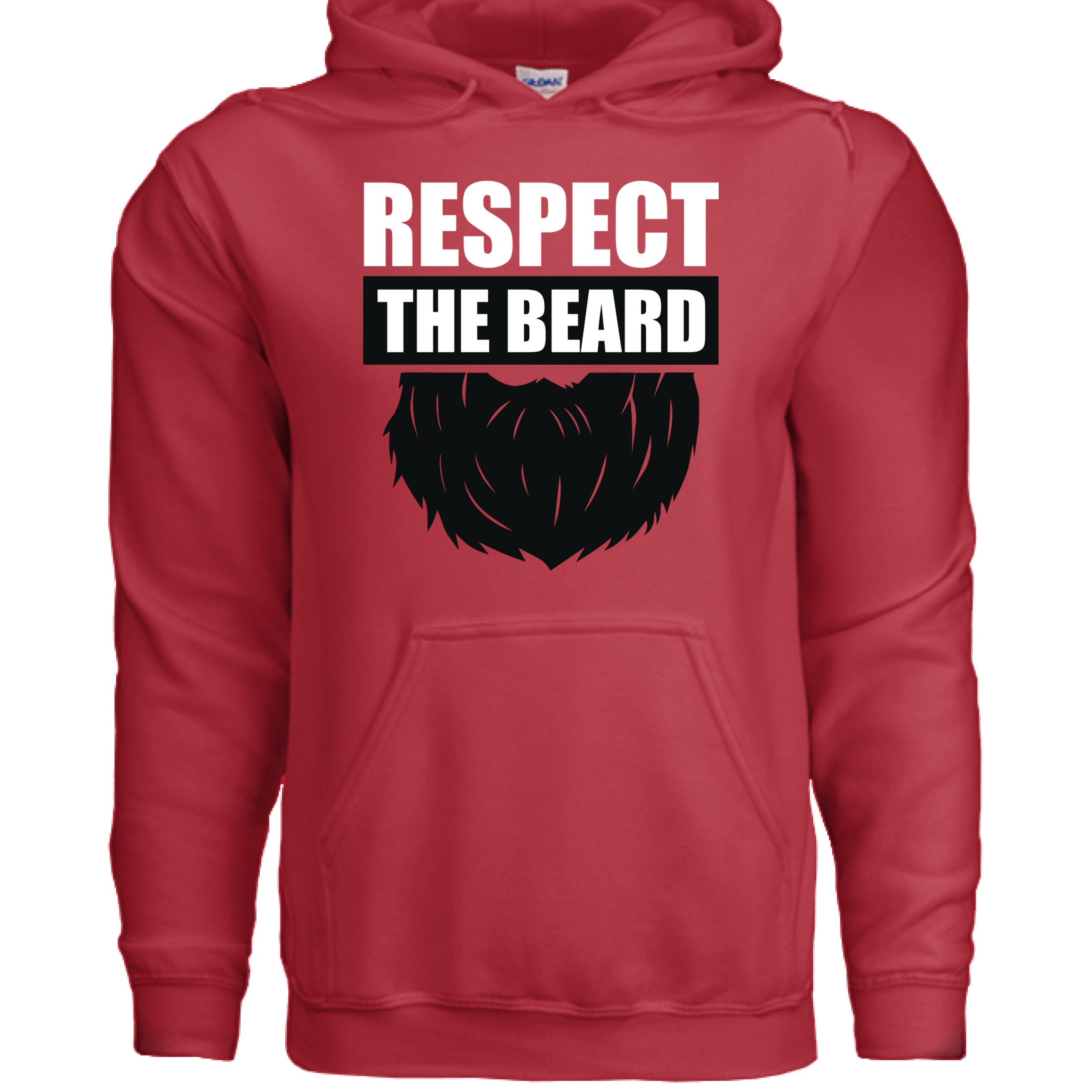 Respect the Beard Bold Graphic Bearded Hoodie Tribute to Masculine Identity RED - FRONT