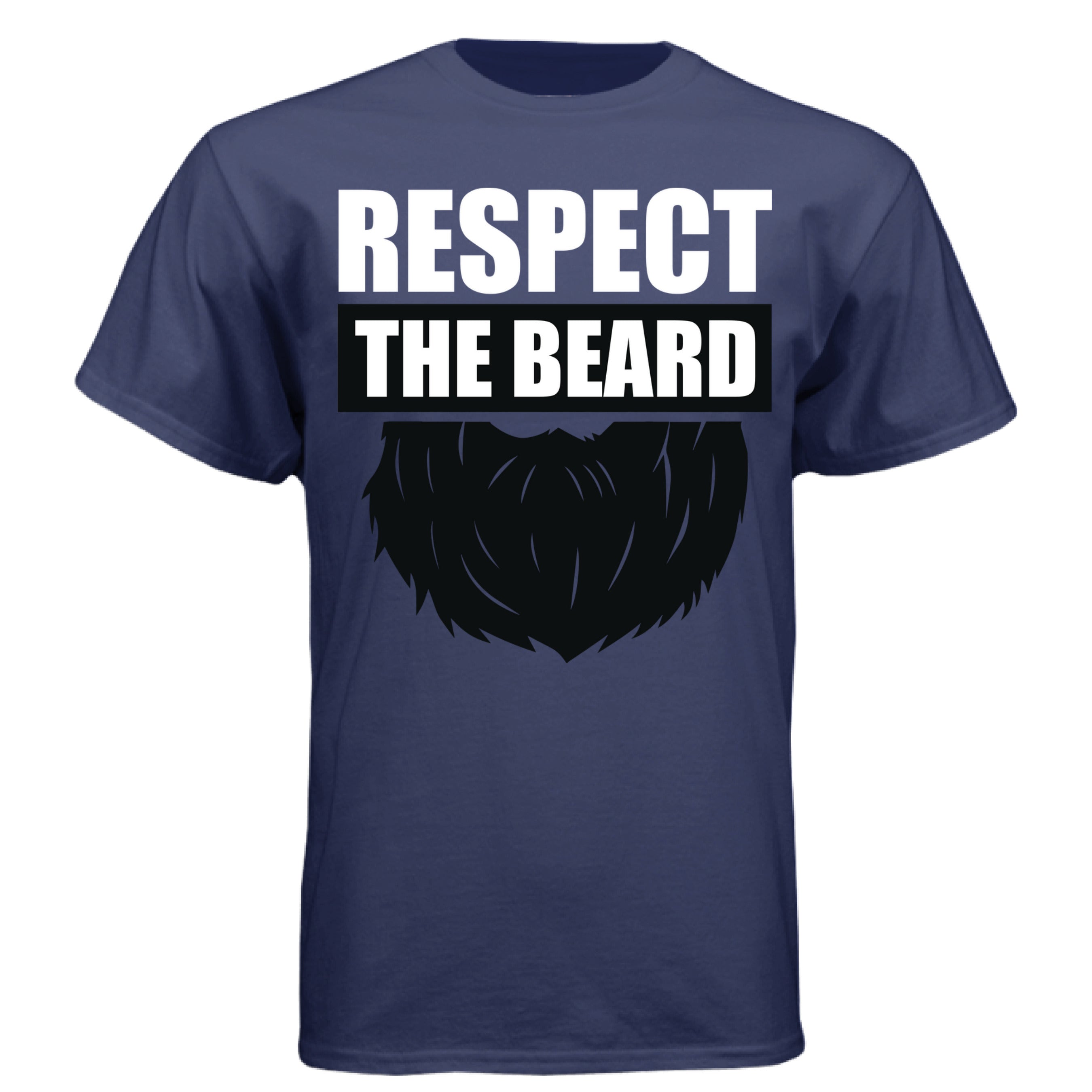 Respect the Beard Bold Graphic Bearded T-Shirt Tribute to Masculine Identity NAVY - FRONT