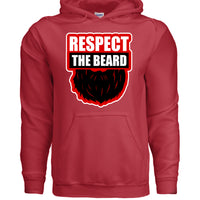 Respect the Beard Theme Hoodie Grooming Humor Artwork for Bearded Style Lovers RED - FRONT