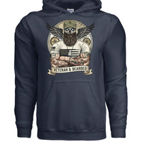 Rugged Veterans Bearded Warrior Skull Hoodie Beard Military NAVY - FRONT