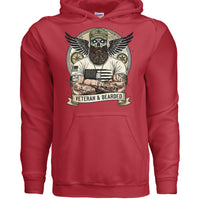 Rugged Veterans Bearded Warrior Skull Hoodie Beard Military RED - FRONT