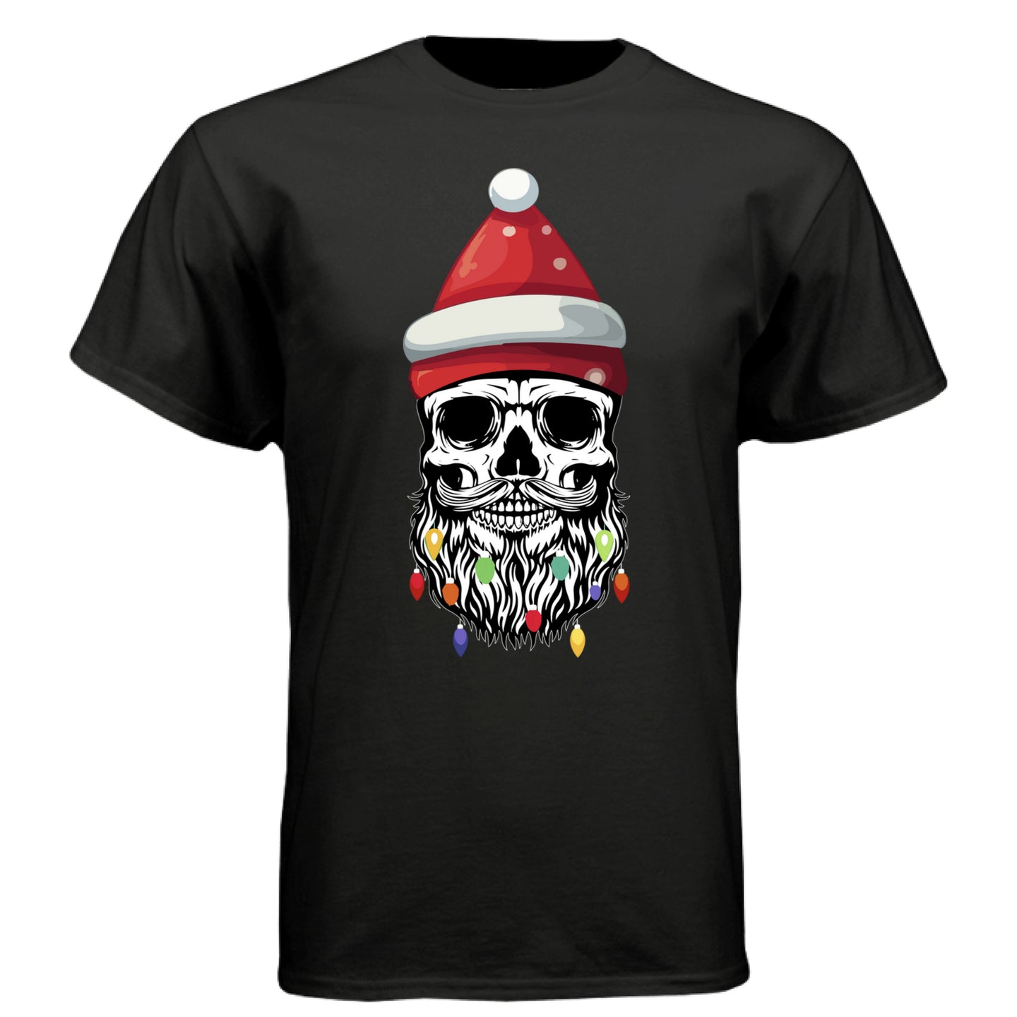Bearded Skull Christmas Tee Shirt Design Festive Beard Art with Holiday Lights