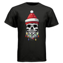 Skull Christmas Tee Shirt Design Festive Beard Art with Holiday Lights BLACK - FRONT