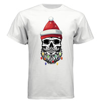 Skull Christmas Tee Shirt Design Festive Beard Art with Holiday Lights WHITE - FRONT