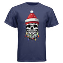 Skull Christmas Tee Shirt Design Festive Beard Art with Holiday Lights NAVY - FRONT