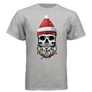 Skull Christmas Tee Shirt Design Festive Beard Art with Holiday Lights LIGHT STEEL - FRONT
