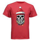 Skull Christmas Tee Shirt Design Festive Beard Art with Holiday Lights DEEP RED - FRONT