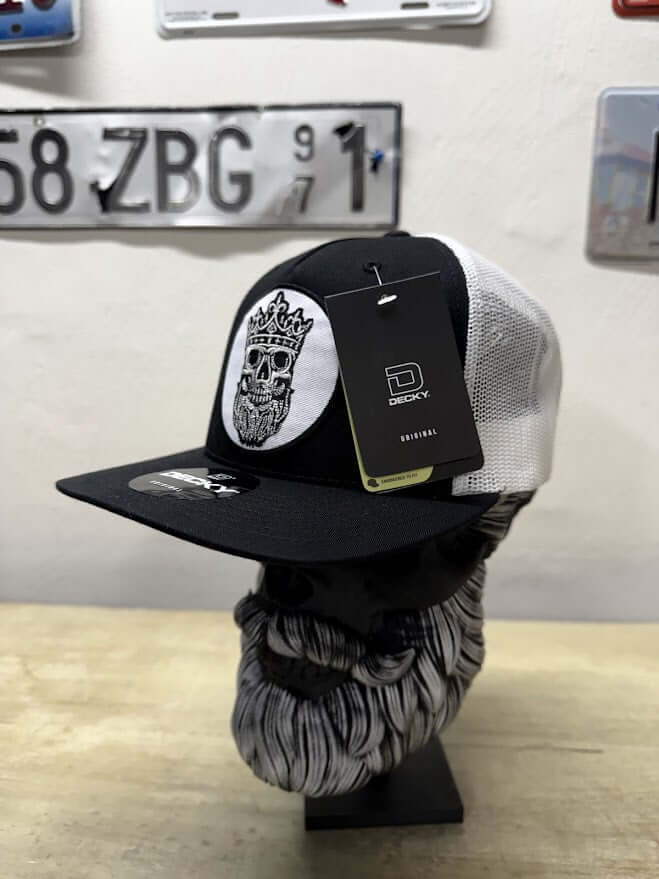 Skull King Beard Design Truck Hat- Beard Skull with Crown side
