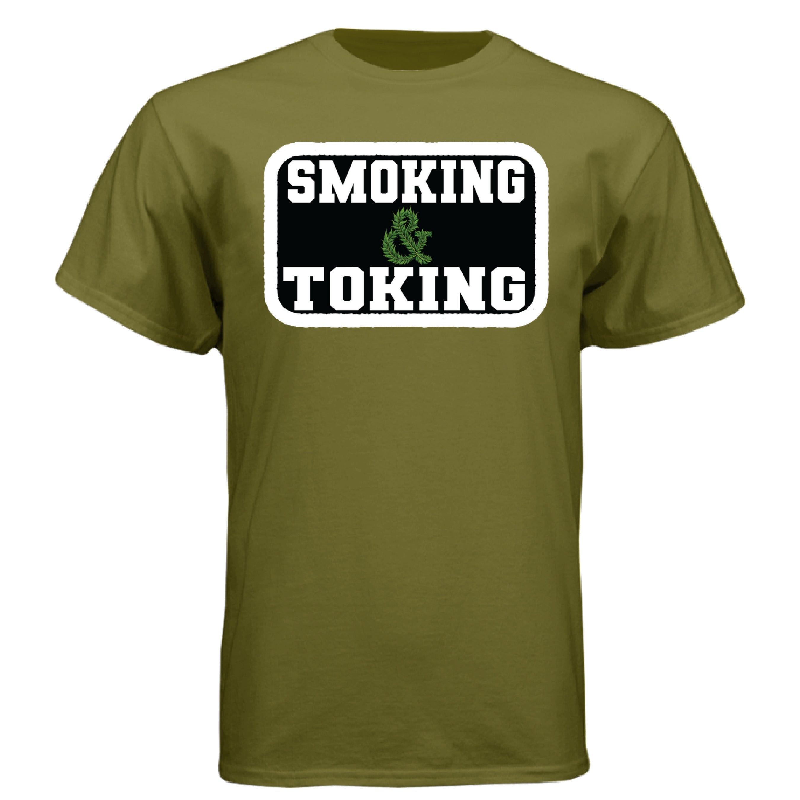 Smoking And Toking Graphic Hanes Tee Shirt FATIGUE GREEN - FRONT