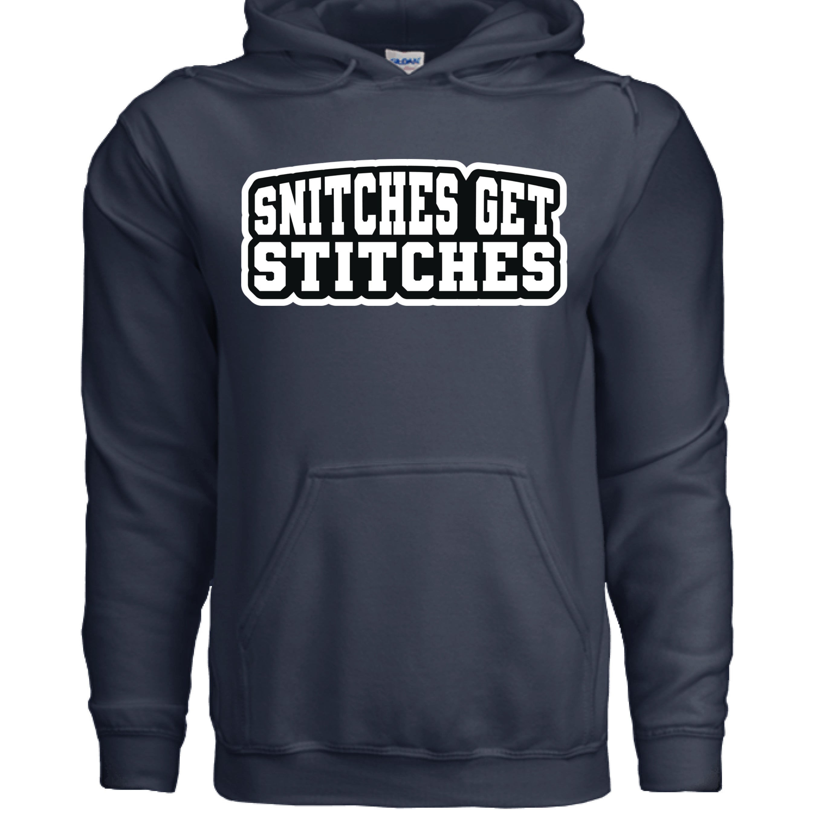 Snitches Get Stitches Hoodie Street Statement Retro Design NAVY - FRONT