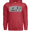 Snitches Get Stitches Hoodie Street Statement Retro Design RED - FRONT