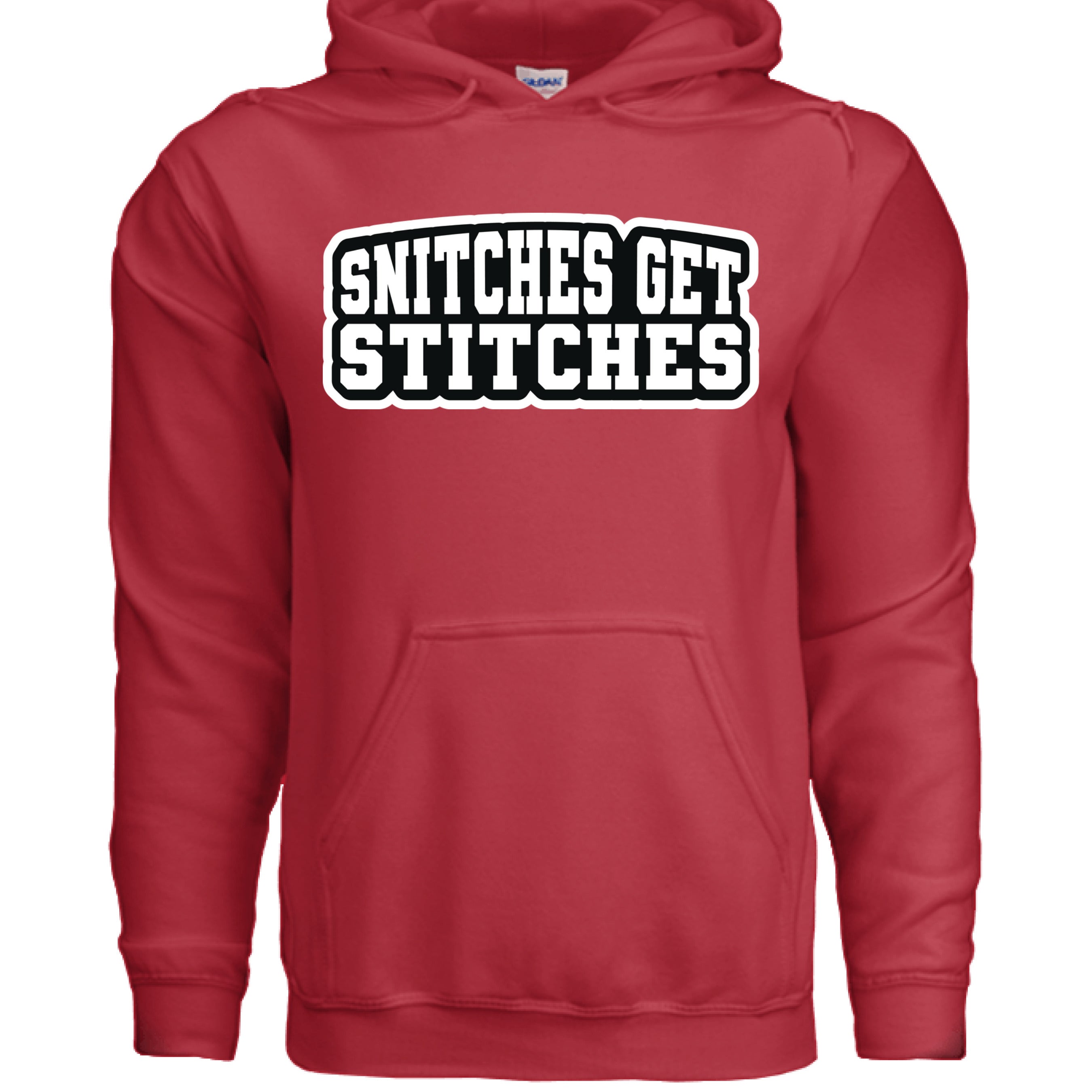 Snitches Get Stitches Hoodie Street Statement Retro Design RED - FRONT