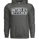 Snitches Get Stitches Hoodie Street Statement Retro Design CHARCOAL - FRONT