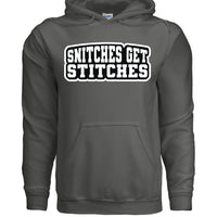 Snitches Get Stitches Hoodie Street Statement Retro Design CHARCOAL - FRONT